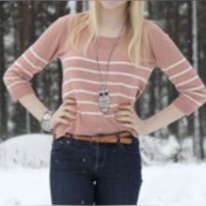 H&M pale pink peach stripped 3/4 sleeve soft sweater sz med